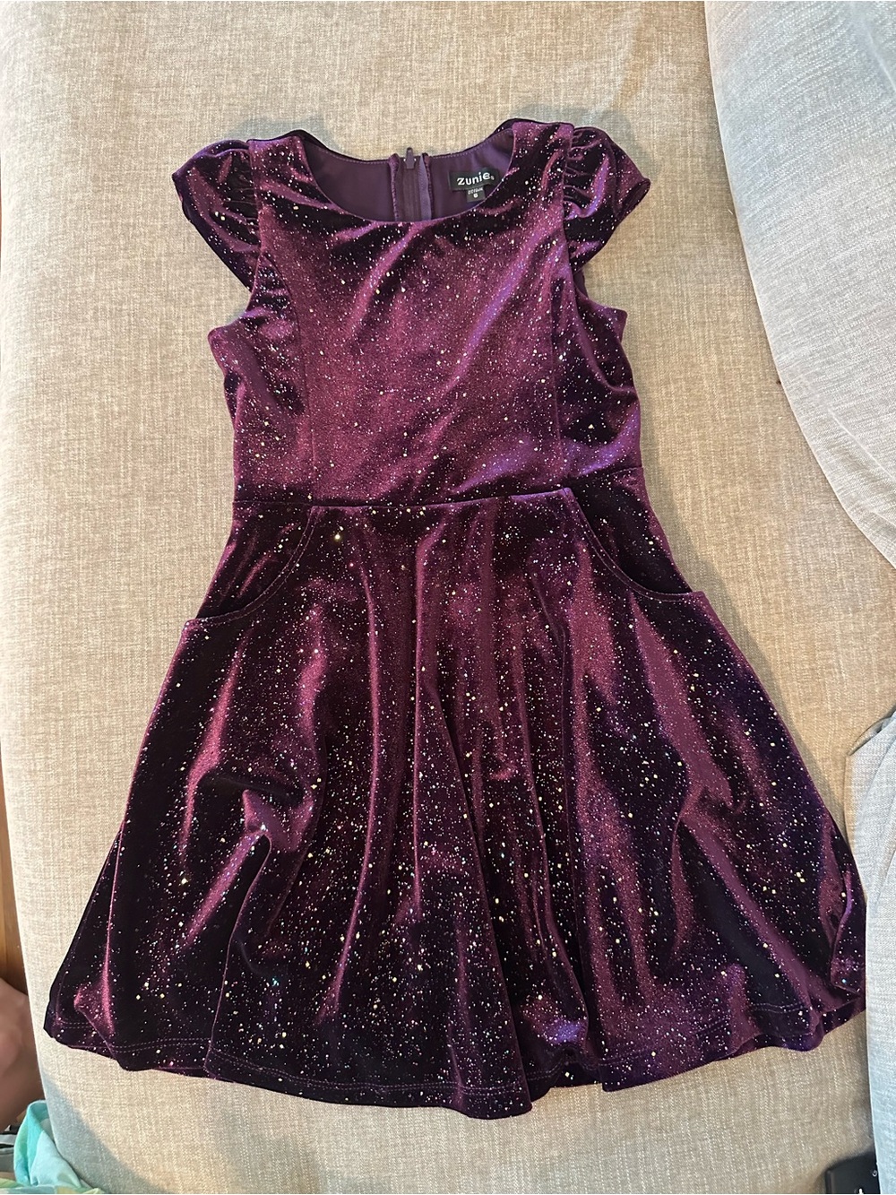 Zunie Girls' Sparkle Velvet Dress in Plum